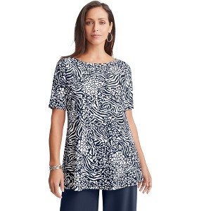 Jessica London Women's Plus Size Stretch Knit Boatneck Swing Tunic - 1 of 4