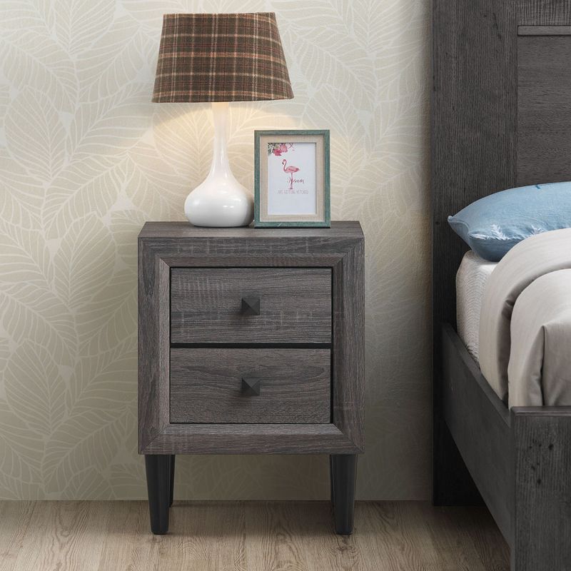 Costway 2PCS Nightstand W/2 Drawer Multipurpose Retro Grey Bedside Table Fully Assembled, 4 of 11