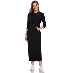 BLUEMING Womens 3/4 Long Sleeve Maxi Hoodie Dress Casual Pocket Slim Pullover Sweater Dress Travel Outfits - 1 of 4
