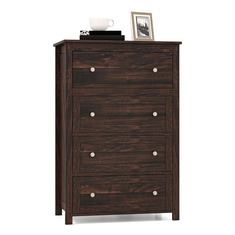 Tangkula 4 Drawer Dresser 43.5" Storage Cabinet Chest Clothes Organizer Bedroom Brown, 1 of 11