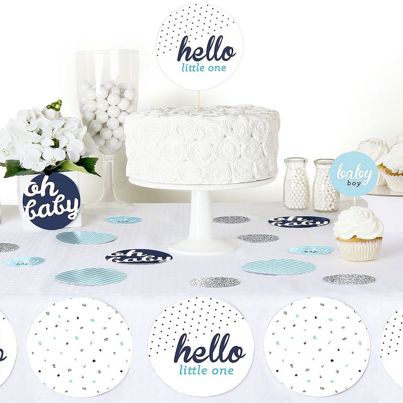 Big Dot of Happiness Hello Little One - Blue and Silver - Baby Shower Giant Circle Confetti - Boy Baby Shower Decorations - Large Confetti 27 Count, 5 of 8