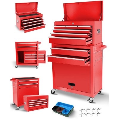 8 Drawer Rolling Tool Chest, Tool Storage Cabinet with Wheels, Metal Tool Cart with Detachable Top Tool Box, Tool Chest on Wheels for Workshop