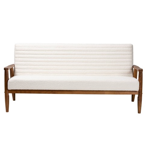 Stratton Boucle Fabric and Wood Sofa White/Walnut Brown - Baxton Studio: Polyester Upholstery, Rubberwood Frame, Seats 3 - image 1 of 4