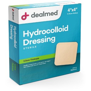 Dealmed 4” x 4” Hydrocolloid Dressings, Individually Wrapped Wound Care for First Aid, 10 Count (Pack of 1) - 1 of 4