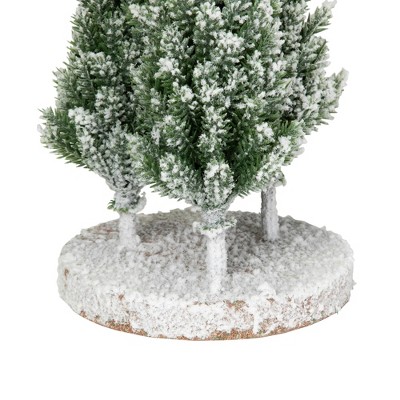 Frosted Trio of Pine Trees on Wood Base - 8"
