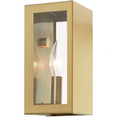 Satin Gold Stainless Steel 1-Light Outdoor Sconce with Clear Glass