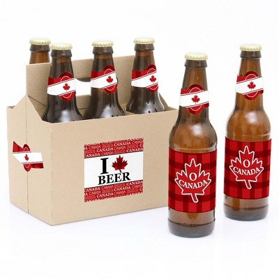 Big Dot of Happiness Canada Day - Canadian Party Decorations for Women and Men - 6 Beer Bottle Label Stickers and 1 Carrier