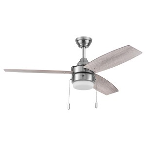 Honeywell Ceiling Fans Berryhill Modern 48 Inch Ceiling Fan with Light, LED Fan with Pull Chain, Indoor Fan, 3 Contemporary Blades, Brushed Nickel - 1 of 4