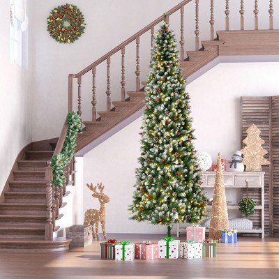 NicBex 7.5ft Prelit Artificial Christmas Tree with 1075 Branch Tips, 350 LED Lights, Pine Cones and Red Berries for Indoor