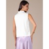 INSPIRE CHIC Women's Satin Sleeveless Elegant Pleated Mock Neck Ruffle Trim Work Blouses - 4 of 4