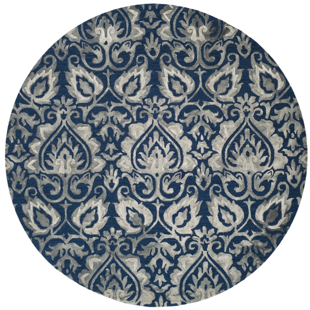 7' Damask Tufted Round Area Rug Navy/Gray - Safavieh