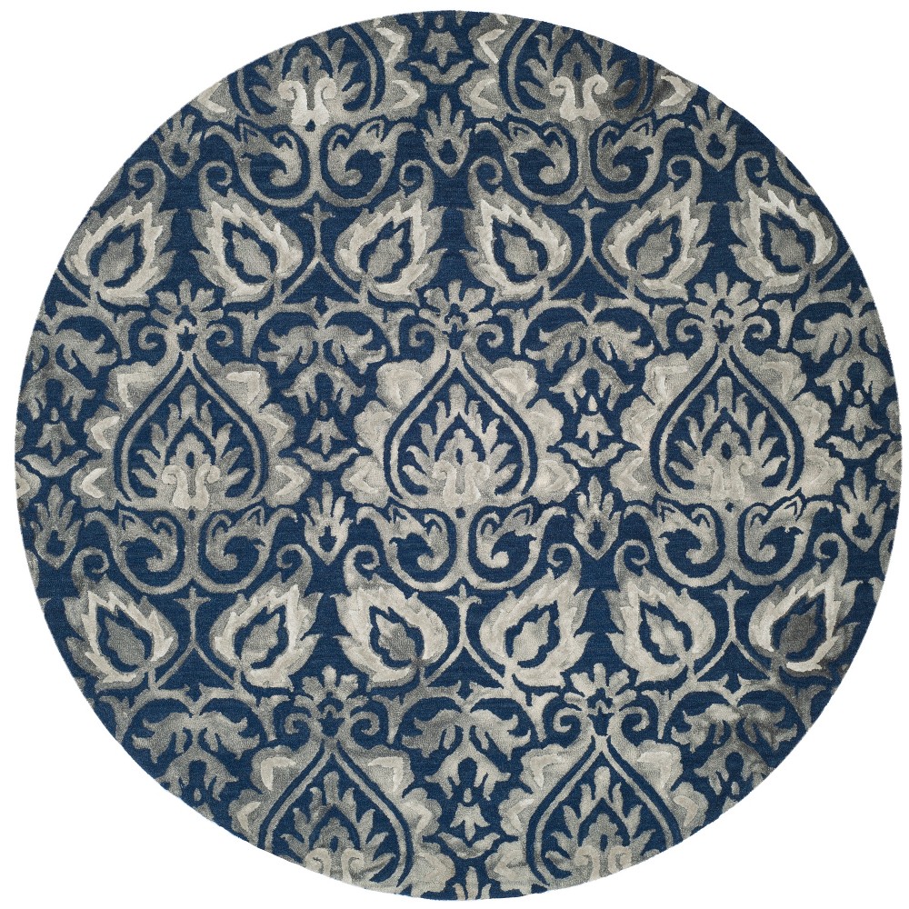 7' Damask Tufted Round Area Rug Navy/Gray - Safavieh