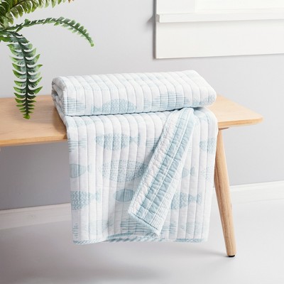 Aqua and White Cotton Reversible Quilted Throw