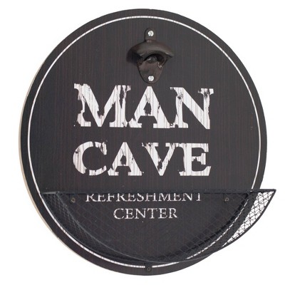 Vintage Man Cave 'Refreshment Center' Bottle Opener/Cap Catcher Wall Sign Panel - American Art Decor