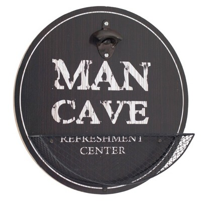 Vintage Man Cave &#39;Refreshment Center&#39; Bottle Opener/Cap Catcher Wall Sign Panel - American Art Decor