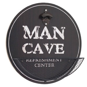 Vintage Man Cave 'Refreshment Center' Bottle Opener/Cap Catcher Wall Sign Panel - American Art Decor - 1 of 4