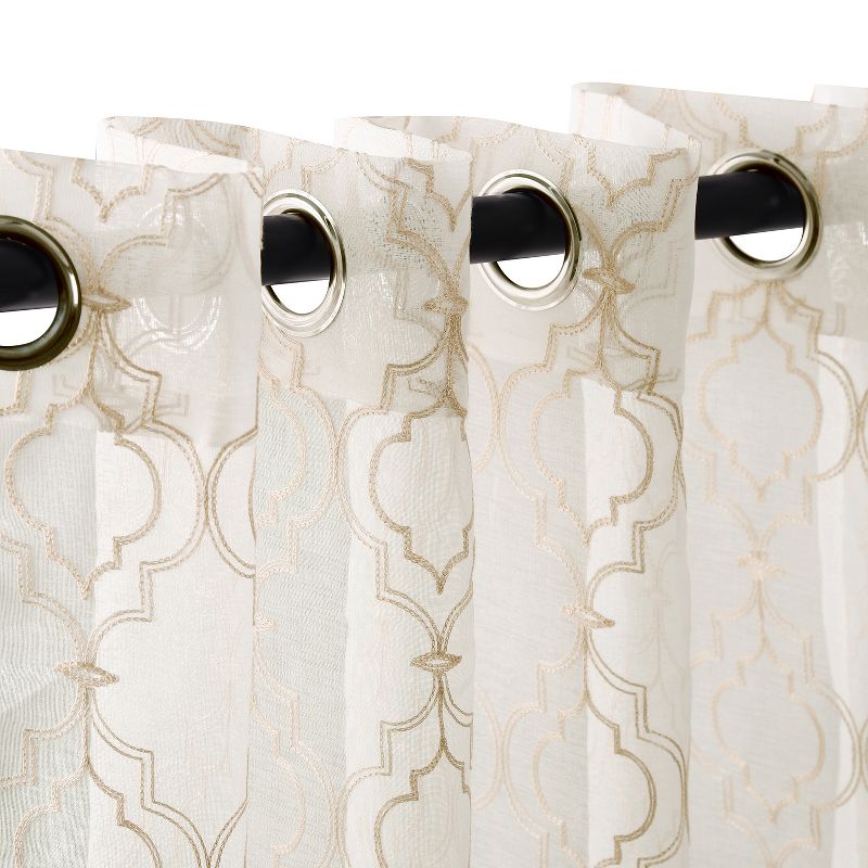 Embroidered Geometric Imperial Trellis Sheer Grommet-Top Curtain Panels by Blue Nile Mills, 2 of 5