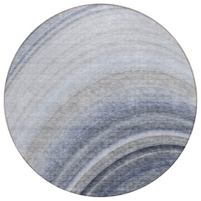Denim Blue And Navy Blue Abstract Washable Indoor Outdoor Area Rug