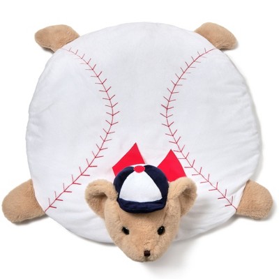 Bearington Baby Lil' Slugger Baseball Tummy Time Mat, 30x30in Baby Playmat, Soft Plush Baseball Bear Blanket, Baseball Baby Decor