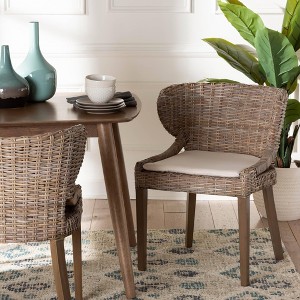 bali & pari Niesha Natural Rattan and Mahogany Wood Dining Chair Kubu Gray/Rustic Taupe - 1 of 4