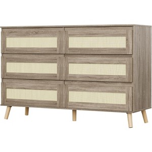 Wood Dressers for Bedroom with 6 Drawers, Wide Modern Chest of Drawers for Living Room, Hallway - 1 of 4