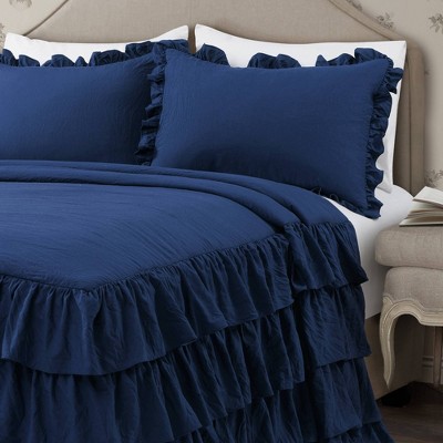 Navy Queen Ruffle Skirt Bedspread Set with Shams