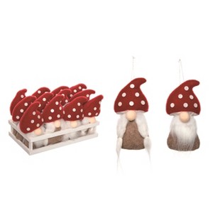 Transpac Polyester 11.02 in. Multicolor Christmas Plush Mushroom Gnome Ornaments in Display Set of 12 - 1 of 2