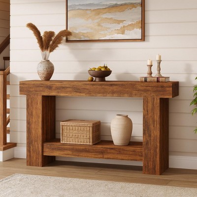 Console Table for Entryway, Entry Accent Table for Living Room, Long Console Table with Storage, 2-Tier Farmhouse Hallway Table