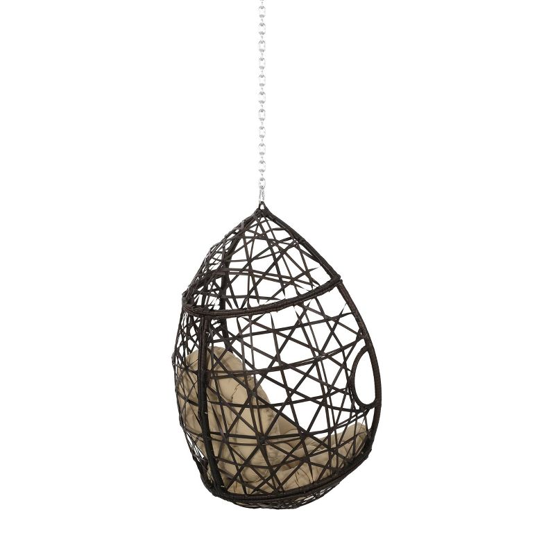 Los Alamitos Indoor/Outdoor Wicker Hanging Chair with 8&#39; Chain - Brown/Tan - Christopher Knight Home, 4 of 10