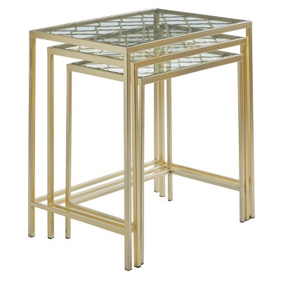 Elegant Gold Metal and Clear Glass Nesting Tables - Set of 3