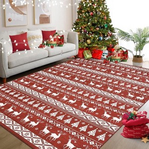 Fulvari Christmas Rug Washable Rugs,Christmas Tree Rug Non-Slip Low Pile Indoor Holiday Decor Carpet for Living Room Bedroom Dining Room - 1 of 4