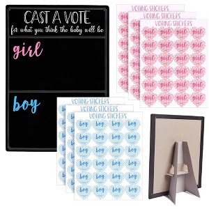 Juvale Gender Reveal Game For Baby Showers with 144 Girl or Boy Voting Stickers, Cast Your Vote Sign with Stand for Party Decor - 1 of 4