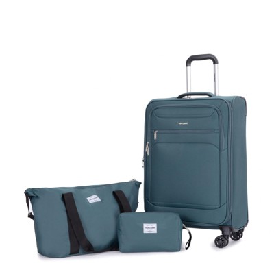 SEVOBAL Luggage Softshell Suitcase Set with Spinner Wheels Alloy Zipper and Travel Bag for Easy Travel, Green, 21.24"*13.74"*8.42"