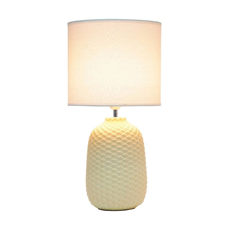 20.4" Traditional Ceramic Purled Texture Bedside Table Desk Lamp with White Fabric Drum Shade - Simple Designs, 2 of 10