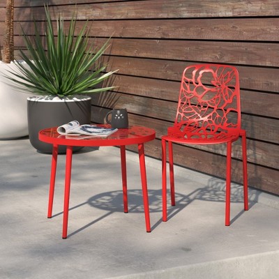Devon Red Aluminum Outdoor Flower Design Dining Chair