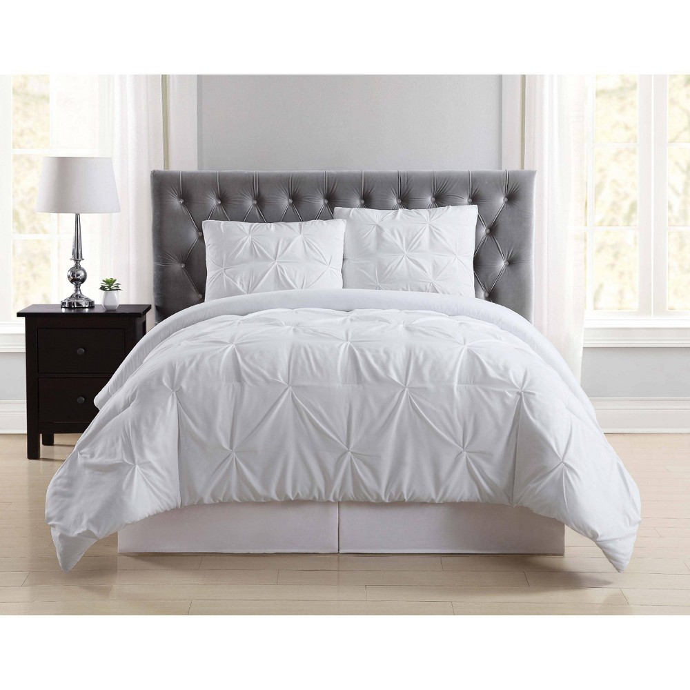 Photos - Bed Linen Truly Soft Everyday Full/Queen Pleated Comforter Set White: Machine Washab