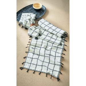 TAG Black Check with Black Tassels on Black Background Cotton Machine Washable Table Runner Décor Decoration, 72" x 14.5"-in. - 1 of 3