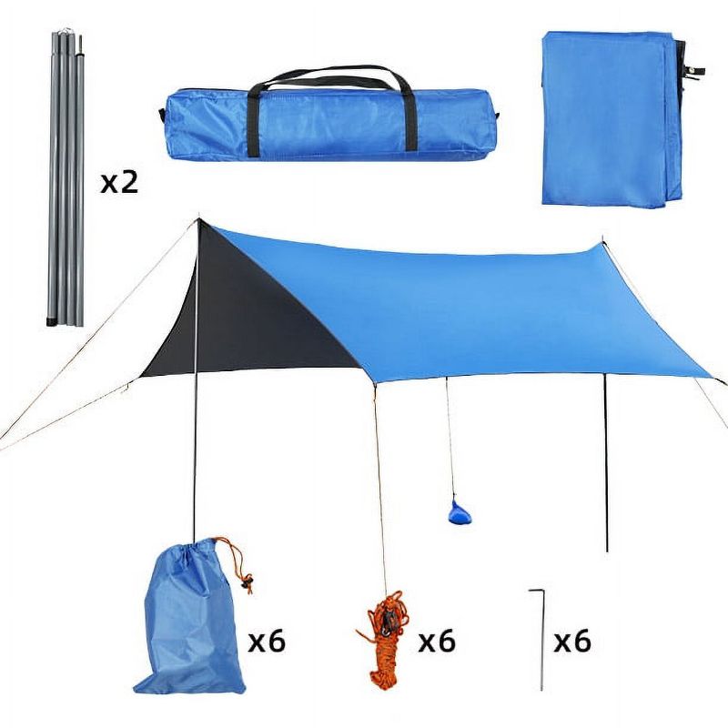 SKONYON Family Beach Tent Canopy with 6 Poles Sandbag Anchors 10x10 Portable Sun Shelter for Stability UPF50+ Blue, 2 of 9