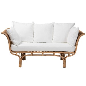 Edana Natural Rattan Sofa with Cushion White/Natural Brown - bali & pari: Bohemian Style, Polyester Upholstery, No Assembly Required - 1 of 4