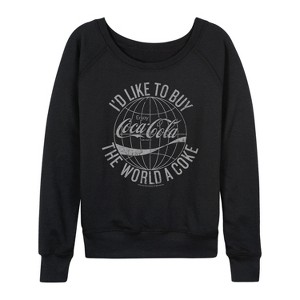Women's - Coca-cola - Buy The World A Coke Lightweight French Terry Wide Neck Long Sleeve Shirt - 1 of 4