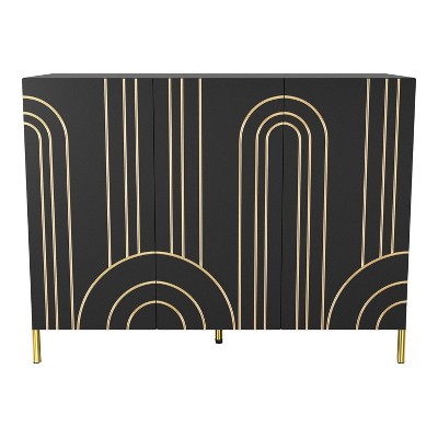 Black and Gold Art Deco Geometric Buffet Sideboard