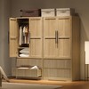 Bedroom Wooden Armoire Wardrobe Closet, Wardrobe Armoire Cabinet with 2 Glass Doors and Drawers, Freestanding Armoire with Shelves & Hanging Rod - 4 of 4