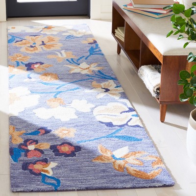 Ivory and Blue Floral Hand-Tufted Wool Runner Rug