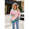 Women's Crew Neck Stripes T Shirt Long Sleeve Shirt Tops Casual Autumn Blouse - 2 of 4
