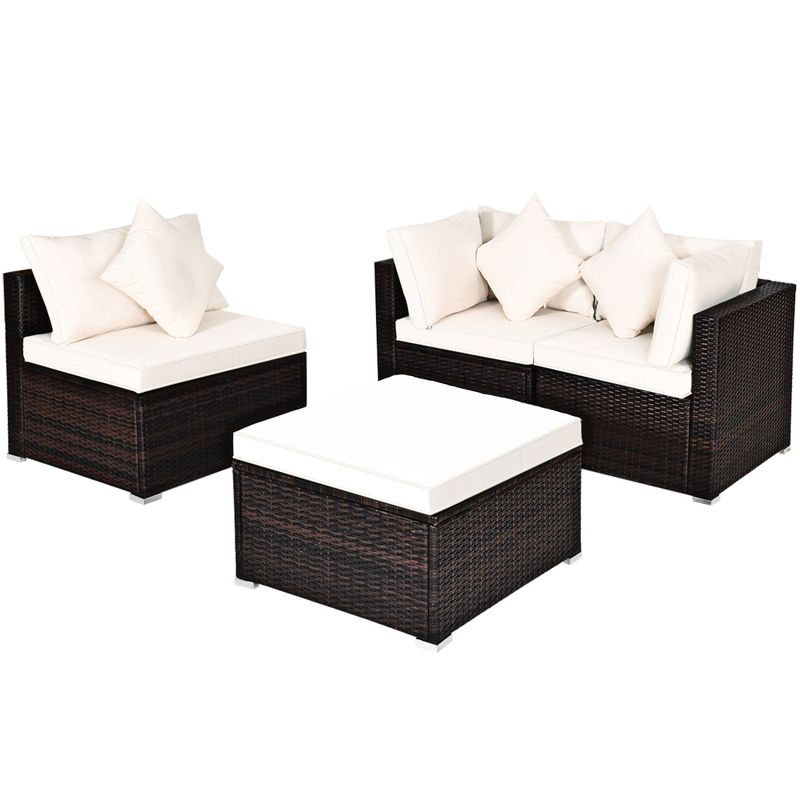 Tangkula 4PCS Patio Rattan Wicker Sectional Sofa Set Conversation Furniture Set w Cushion, 4 of 6