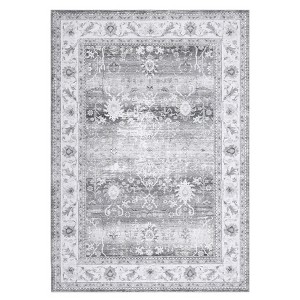 Washable Vintage Floral Print Chenille Living Room Rugs, Distressed Print Non Slip Bedroom Carpet, Retro Accent Floor Cover - 1 of 4