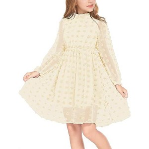 Arshiner Girls Dress Long Sleeve Swiss Dot Ruffle Collar Flowy A-Line Party Dress for Kids - 1 of 4