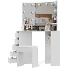 Acekool Corner Vanity Set with Mirror & 3-Color Adjustable LED Lights, Makeup Table with Power Outlet, Stool & Spacious Storage Drawers - 3 of 4