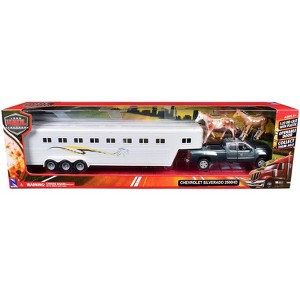 Chevrolet Silverado 2500HD Truck Gray Metallic with Horse Trailer White and Horse Figures 1/32 Diecast Model by New Ray - 1 of 1