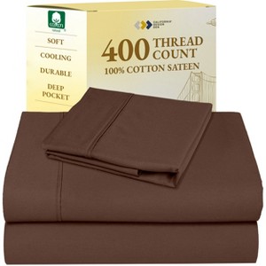 Cotton Sheets Set - Softest 400 Thread Count Bed Sheets, 100% Cotton Sateen, Cooling, Deep Pocket by California Design Den - 1 of 4